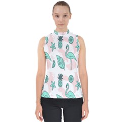 Art Geometric Mock Neck Shell Top by nate14shop