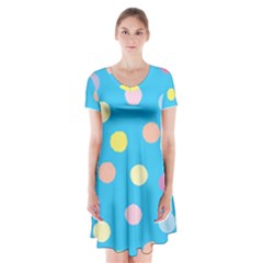 Blue Polkadot Short Sleeve V-neck Flare Dress by nate14shop