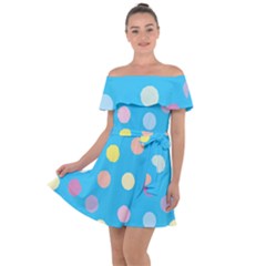 Blue Polkadot Off Shoulder Velour Dress by nate14shop