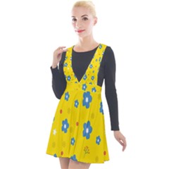 Floral Yellow Plunge Pinafore Velour Dress