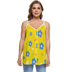 Floral Yellow Casual Spaghetti Strap Chiffon Top by nate14shop