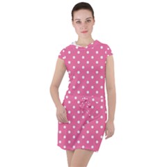 Polkadots-pink-white Drawstring Hooded Dress by nate14shop