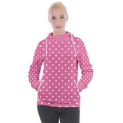 Polkadots-pink-white Women s Hooded Pullover by nate14shop