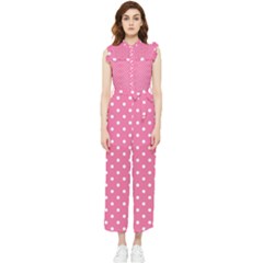 Polkadots-pink-white Women s Frill Top Chiffon Jumpsuit by nate14shop