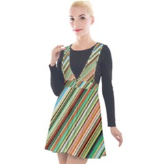 Stripe-colorful-cloth Plunge Pinafore Velour Dress