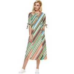 Stripe-colorful-cloth Bow Sleeve Chiffon Midi Dress by nate14shop
