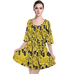 Yellow-abstrac Velour Kimono Dress
