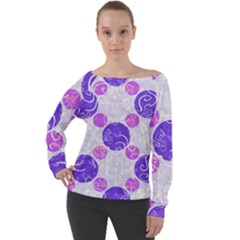 Art-polka Off Shoulder Long Sleeve Velour Top