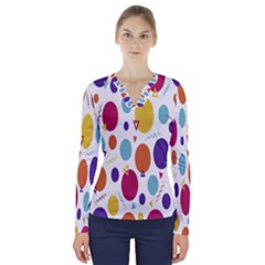 Background-polkadot 01 V-Neck Long Sleeve Top