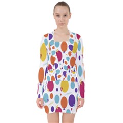 Background-polkadot 01 V-neck Bodycon Long Sleeve Dress