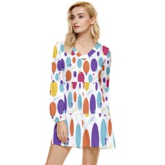 Background-polkadot 01 Tiered Long Sleeve Mini Dress