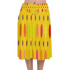 Banner-polkadot-yellow Velvet Flared Midi Skirt by nate14shop