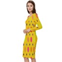 Banner-polkadot-yellow Long Sleeve V-Neck Bodycon Dress  View2