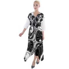 Im Fourth Dimension Black White 4 Quarter Sleeve Wrap Front Maxi Dress by imanmulyana