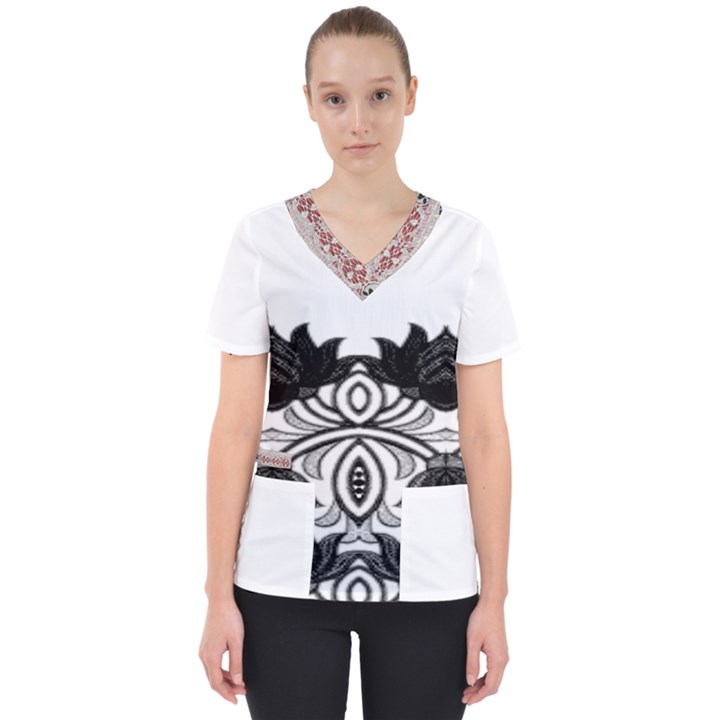 IM Fourth Dimension Black White 6 Women s V-Neck Scrub Top