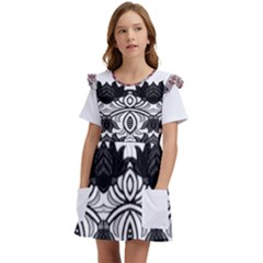 Im Fourth Dimension Black White 6 Kids  Frilly Sleeves Pocket Dress by imanmulyana