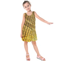 Chain Link Fence Sunset Wire Steel Fence Kids  Sleeveless Dress by artworkshop