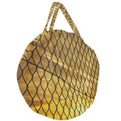 Chain Link Fence Sunset Wire Steel Fence Giant Round Zipper Tote by artworkshop