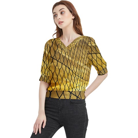 Chain Link Fence Sunset Wire Steel Fence Quarter Sleeve Blouse by artworkshop