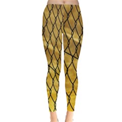 Chain Link Fence Sunset Wire Steel Fence Leggings  by artworkshop