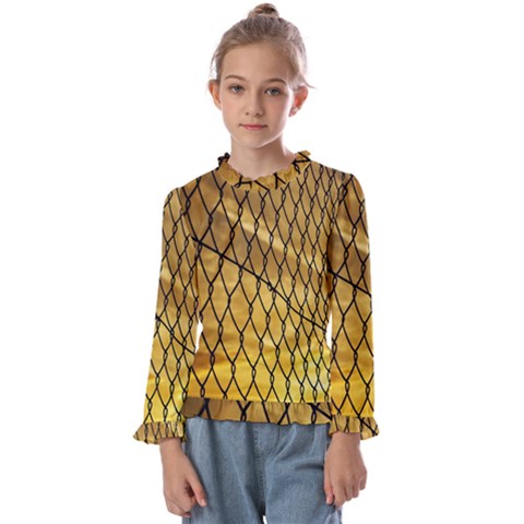 Chain Link Fence Sunset Wire Steel Fence Kids  Frill Detail Tee by artworkshop