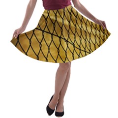 Chain Link Fence Sunset Wire Steel Fence A-line Skater Skirt by artworkshop