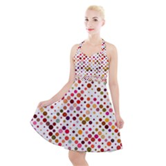 Colorful-polkadot Halter Party Swing Dress 