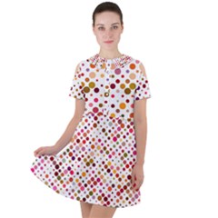 Colorful-polkadot Short Sleeve Shoulder Cut Out Dress 