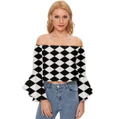 Diamond Off Shoulder Flutter Bell Sleeve Top by nate14shop