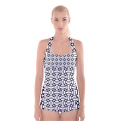 Ellipse-pattern Boyleg Halter Swimsuit  by nate14shop