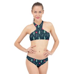 Christmas Pattern Design  High Neck Bikini Set by artworkshop