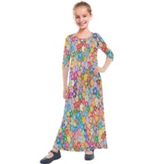 Floral-flower Kids  Quarter Sleeve Maxi Dress