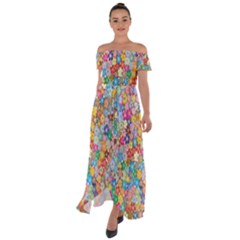 Floral-flower Off Shoulder Open Front Chiffon Dress