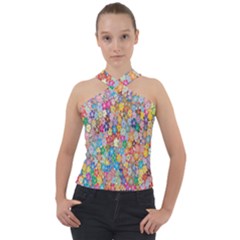 Floral-flower Cross Neck Velour Top