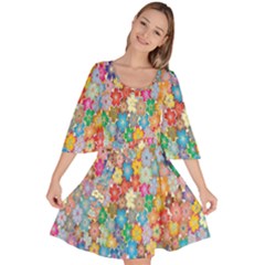 Floral-flower Velour Kimono Dress