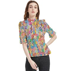 Floral-flower Frill Neck Blouse