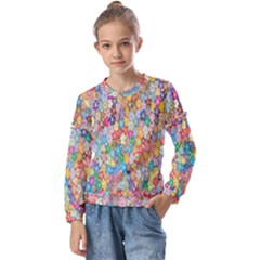 Floral-flower Kids  Long Sleeve Tee with Frill 