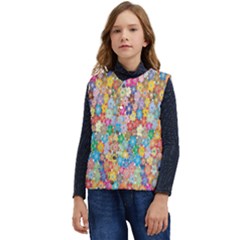 Floral-flower Kid s Short Button Up Puffer Vest	