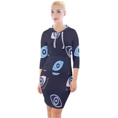 Eyes Evil Eye Blue Pattern Design Quarter Sleeve Hood Bodycon Dress by artworkshop