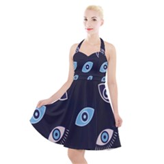 Eyes Evil Eye Blue Pattern Design Halter Party Swing Dress  by artworkshop