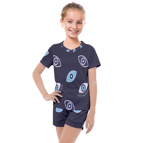 Eyes Evil Eye Blue Pattern Design Kids  Mesh Tee And Shorts Set by artworkshop