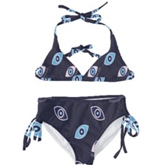 Eyes Evil Eye Blue Pattern Design Kids  Classic Bikini Set by artworkshop