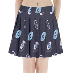 Eyes Evil Eye Blue Pattern Design Pleated Mini Skirt