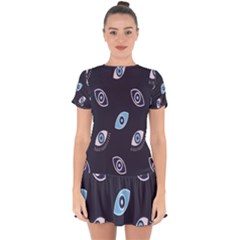 Eyes Evil Eye Blue Pattern Design Drop Hem Mini Chiffon Dress by artworkshop