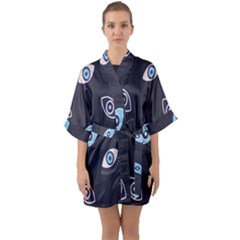 Eyes Evil Eye Blue Pattern Design Half Sleeve Satin Kimono  by artworkshop