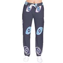 Eyes Evil Eye Blue Pattern Design Women Velvet Drawstring Pants