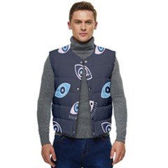 Eyes Evil Eye Blue Pattern Design Men s Short Button Up Puffer Vest	