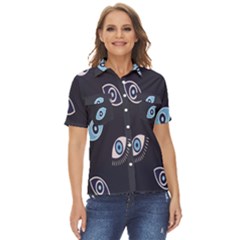 Eyes Evil Eye Blue Pattern Design Women s Short Sleeve Double Pocket Shirt