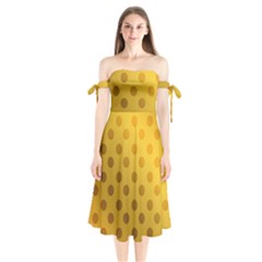 Gold-polkadots Shoulder Tie Bardot Midi Dress