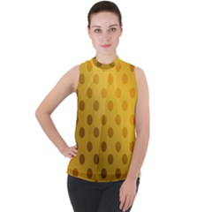 Gold-polkadots Mock Neck Chiffon Sleeveless Top by nate14shop